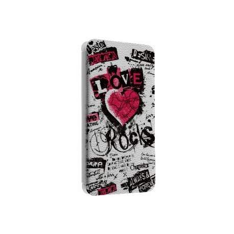 Etui portefeuille cuir LOVE ROCK Samsung Galaxy S2, S6, S6 Edge, S6 Edge + et Alpha