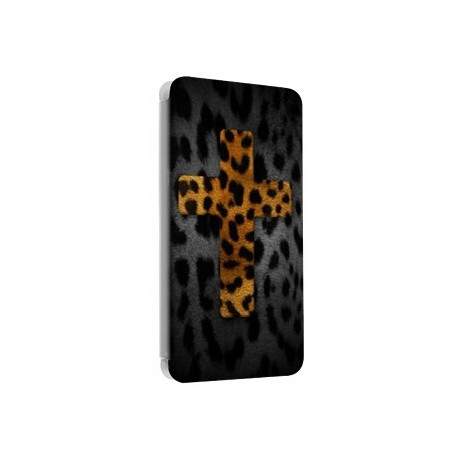 Etui portefeuille cuir CROIX LEOPARD Samsung Galaxy S2, S6, S6 Edge, S6 Edge + et Alpha