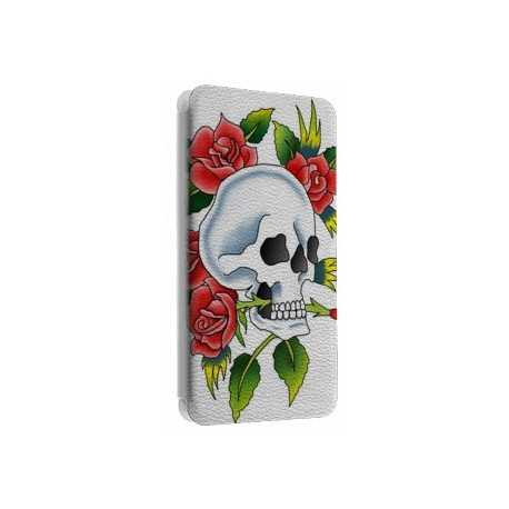 Etui portefeuille cuir SKULL FUN 3 Samsung Galaxy S2, S6, S6 Edge, S6 Edge + et Alpha