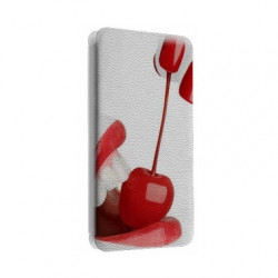 Etui portefeuille cuir CERISE Samsung Galaxy S3, A3, A5, A7, J1, J5, Grand etc ...