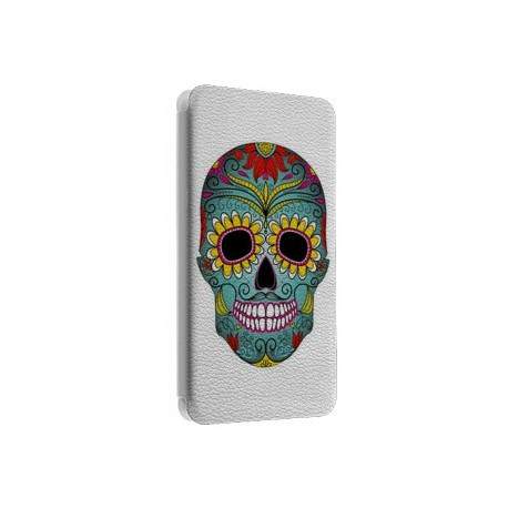 Etui portefeuille cuir MEXICAN SKULL Samsung Galaxy S3, A3, A5, A7, J1, J5, Grand etc ...