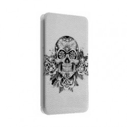 Etui portefeuille cuir SKULL AND ROSES Samsung Galaxy S3, A3, A5, A7, J1, J5, Grand etc ...
