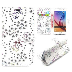 Etui cuir portefeuille STRASS blanche pour SAMSUNG GALAXY S6