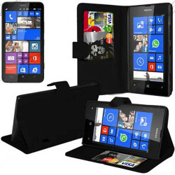 Etui portefeuille Cuir noir pour NOKIA LUMIA 435