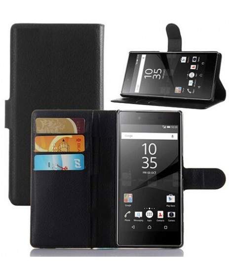 Etui portefeuille Cuir noir pour SONY XPERIA T3