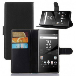 Etui portefeuille Cuir noir pour smartphone SONY