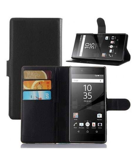 Etui portefeuille Cuir noir pour smartphone SONY