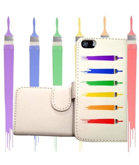 ETUI CUIR PORTEFEUILLE PINCEAUX COLOR POUR IPHONE 7