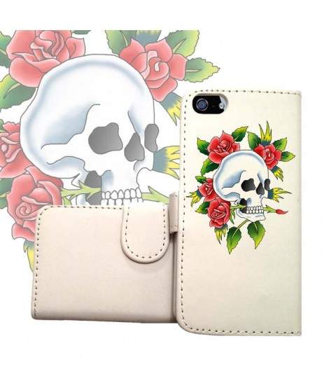 ETUI CUIR PORTEFEUILLE ROMANTIC SKULL POUR IPHONE 7