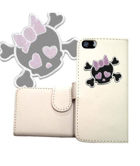 ETUI CUIR PORTEFEUILLE FUNNY SKULL 2 POUR IPHONE 7