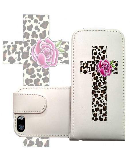 ETUI CUIR CROIX LEOPARD POUR IPHONE 7