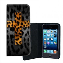 ETUI CUIR CROIX LEOPARD POUR IPHONE 7