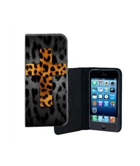 ETUI CUIR CROIX LEOPARD POUR IPHONE 7