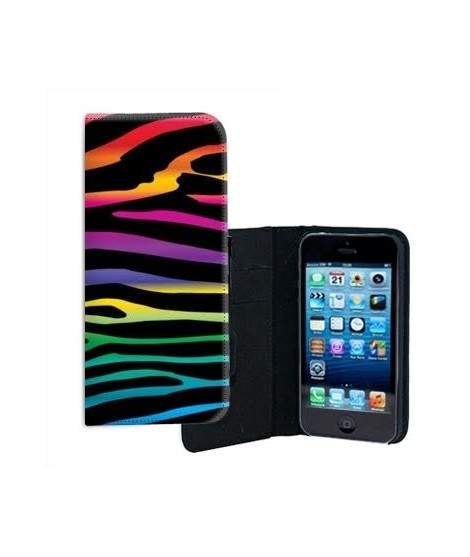 ETUI CUIR ARC EN CIEL TIGRE POUR IPHONE 7