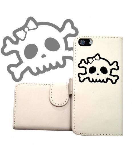 ETUI CUIR PORTEFEUILLE FUNNY SKULL POUR IPHONE 7+