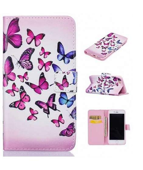 Etui cuir portefeuille PAPILLONS pour iPhone 7