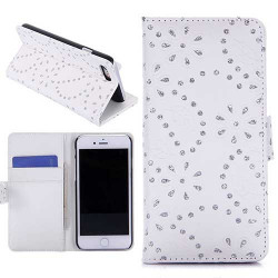 Etui cuir portefeuille STRASS BLANC pour iPhone 7