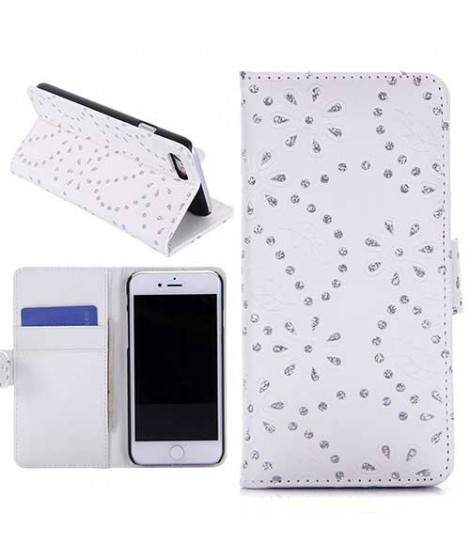 Etui cuir portefeuille STRASS BLANC pour iPhone 7