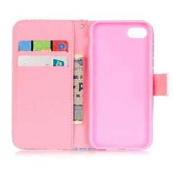 Etui cuir portefeuille NOEUD ROSE pour iPhone 7