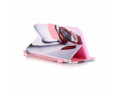 Etui cuir portefeuille NOEUD ROSE pour iPhone 7