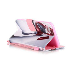 Etui cuir portefeuille NOEUD ROSE pour iPhone 7