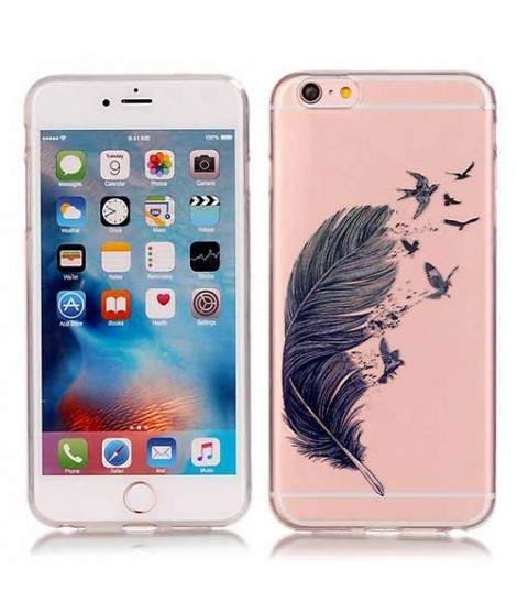 Coque souple transparente PLUME NOIRE pour iPhone 6+ et iPhone 6+ S