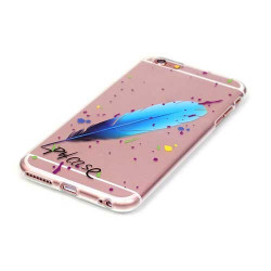 Coque souple transparente PLUME BLEUE pour iPhone 6+ et iPhone 6+ S