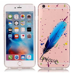 Coque souple transparente PLUME BLEUE pour iPhone 6+ et iPhone 6+ S