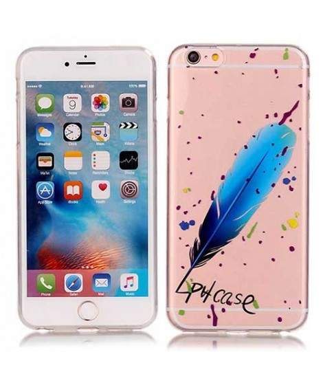 Coque souple transparente PLUME BLEUE pour iPhone 6+ et iPhone 6+ S