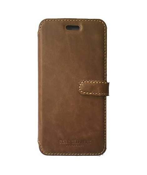 Etui portefeuille originale STARCLIPPERS en cuir marron pour iPhone 7