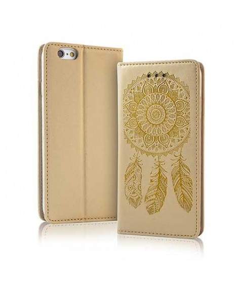 Etui cuir portefeuille DREAMCATCHER OR pour iPhone 7