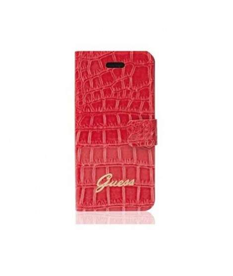 Etui cuir folio crocodile original rose GUESS pour iPhone 5, 5S et SE