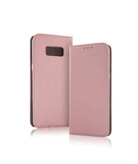 Etui Galaxy S8 book type rose en cuir