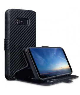 Etui Galaxy S8 PLUS portefeuille CARBONE en cuir