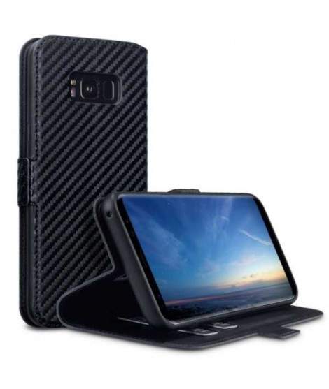 Etui Galaxy S8 PLUS portefeuille CARBONE