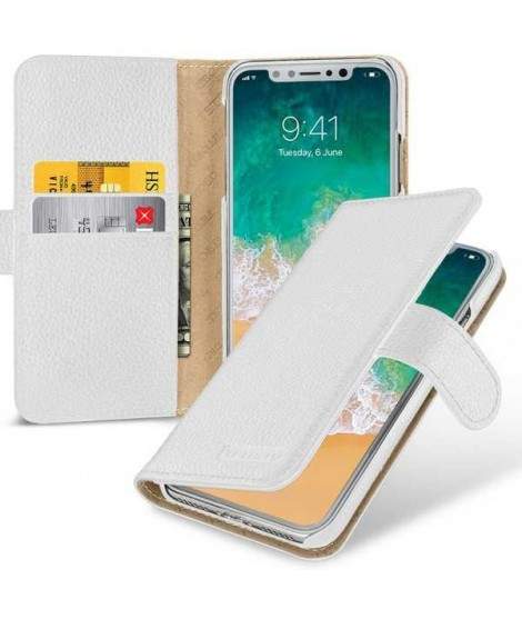 Etui cuir portefeuille blanc pour iPhone X/XS