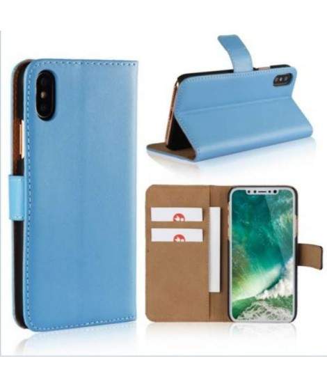 Etui cuir bleu portefeuille iPhone X