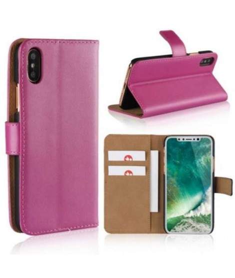 Etui cuir rose portefeuille iPhone X