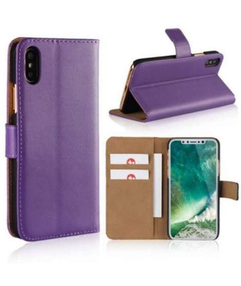 Etui cuir mauve portefeuille iPhone X