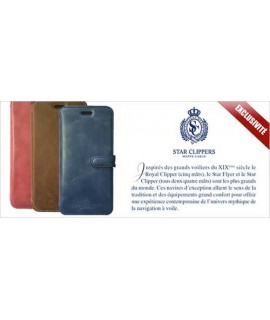 Etui portefeuille originale STARCLIPPERS en cuir bleu pour iPhone 8