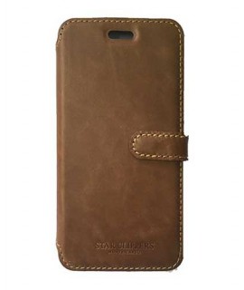 Etui portefeuille originale STARCLIPPERS en cuir marron pour iPhone 8