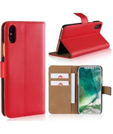 Etui cuir rouge portefeuille iPhone XS