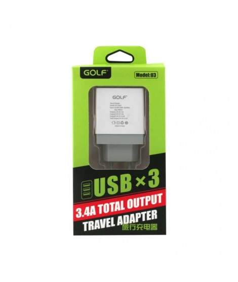 Chargeur secteur 3 USB "charge rapide"  3.4 A pour téléphones, tablettes ou lecteurs MP3
