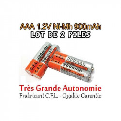 2 PILES RECHARGEABLES Ni-MH 1,2 V  AAA 900 mAh