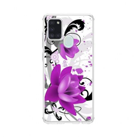 Coque souple samsung A21S Fleur mauve en gel