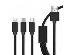 Câble universel MAXLIFE avec connecteurs micro-USB, USB-C et Lightning
