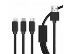Câble USB 3 en 1:Lightning + USB-C + microUSB 2.1A en charge rapide