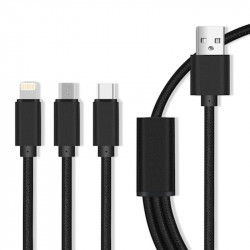 Câble USB 3 en 1:Lightning + USB-C + microUSB 2.1A en charge rapide