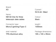 Câble retractable USB 3 en 1:Lightning + USB-C + microUSB 2.1A en charge rapide