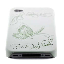 Coque PAPILLON verte et blanche pour iphone 4